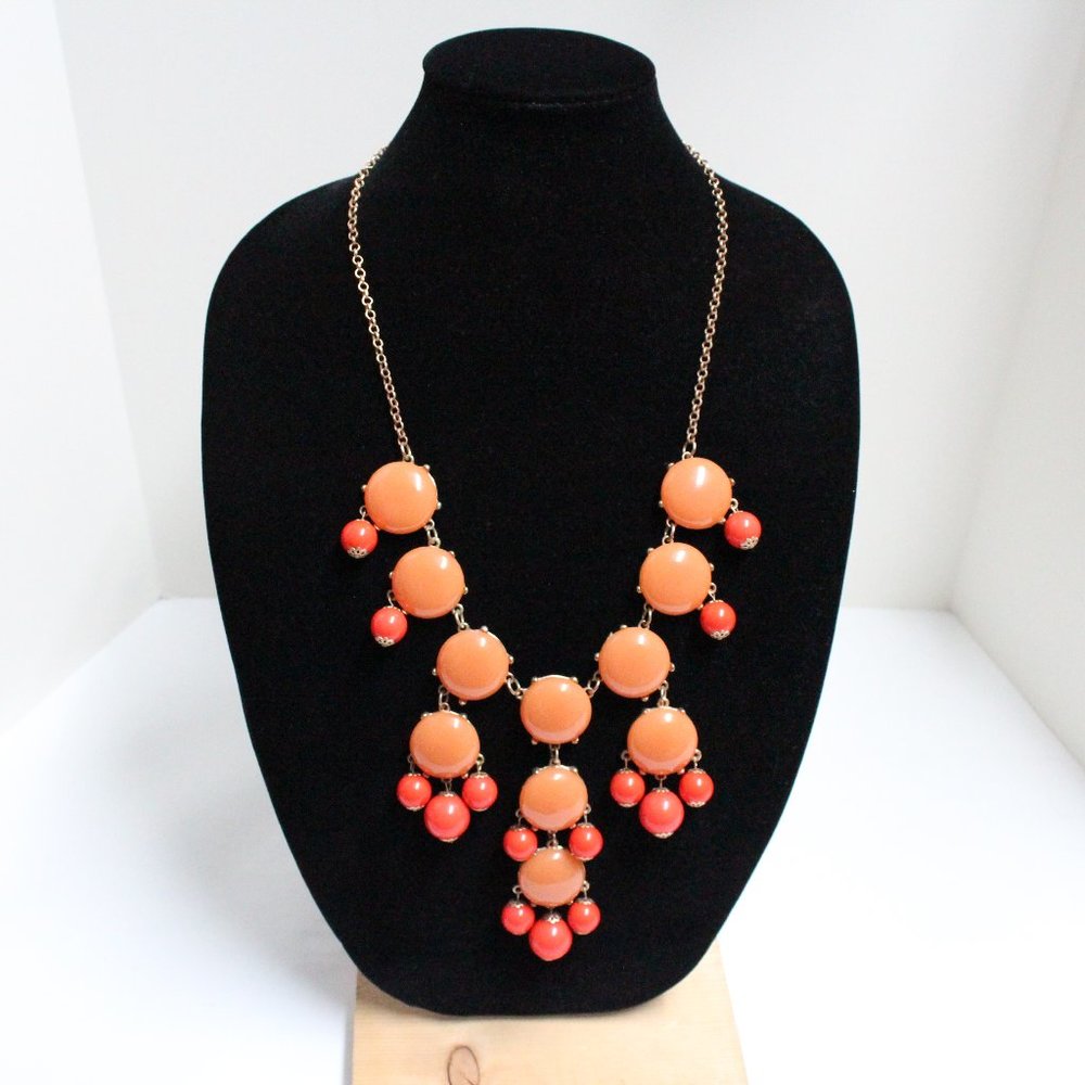 Orange Discs & Hanging Balls Adjustable Costume Jewelry Statement Necklace